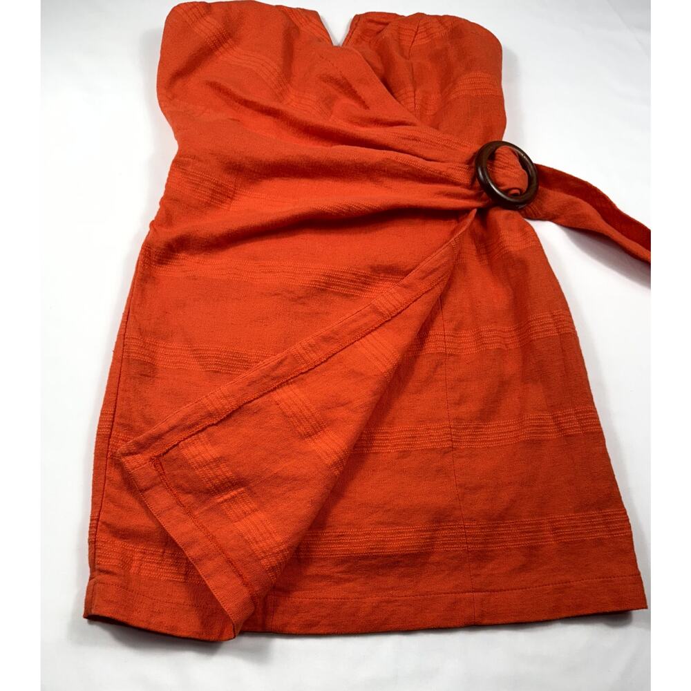 Free People Size 4 Some Nights Mini Wrap Dress Orange Linen Cotton Blend party - Picture 8 of 11